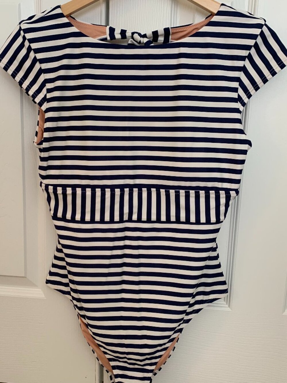 A J. Crew Navy/White Stripe 1 Piece Swimsuit, Size 10